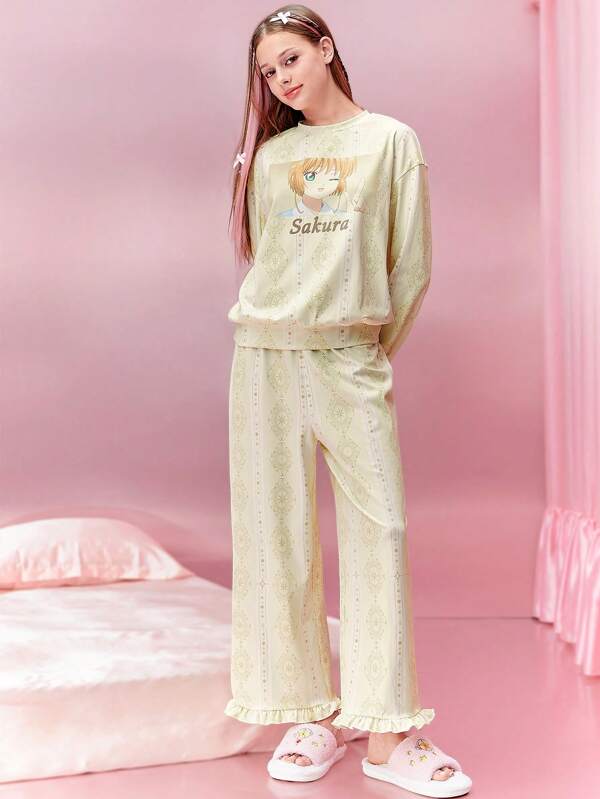 CARDCAPTOR SAKURA | SHEIN Set de pijamale cu model drăguț cu mâneci lungi și pantaloni