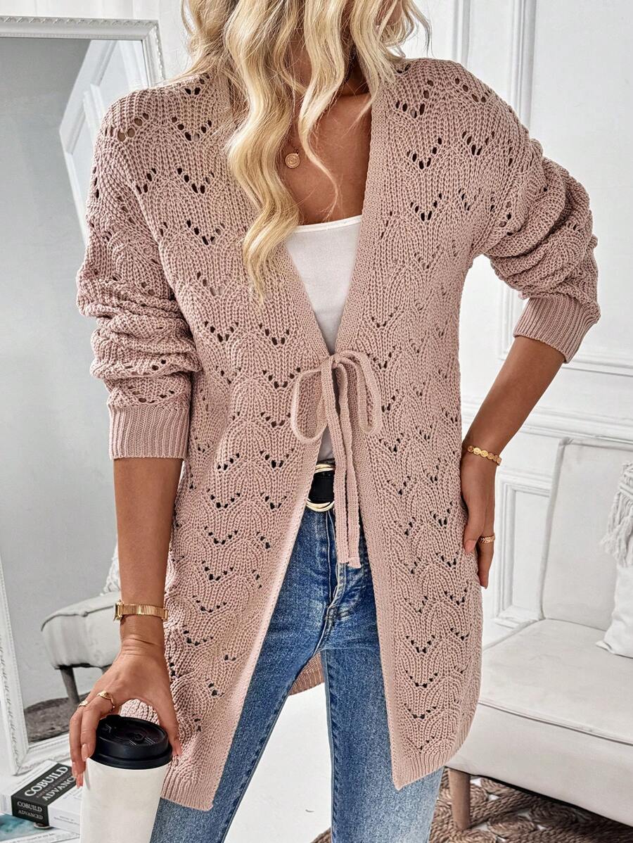 SHEIN LUNE الكارديجان الفضفاض للنساء بأكمام طويلة، خفيف الوزن وراحة - وردي مغبر - مشاهدة 1