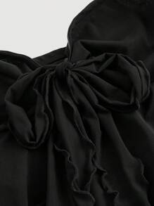 SHEIN MOD Plus Size Brown V-Neck Ruffle Hem Bowknot Crop Top