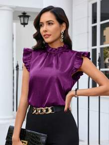 SHEIN Clasi Women's Solid Color Simple Everyday Satin Flare Sleeve Blouse