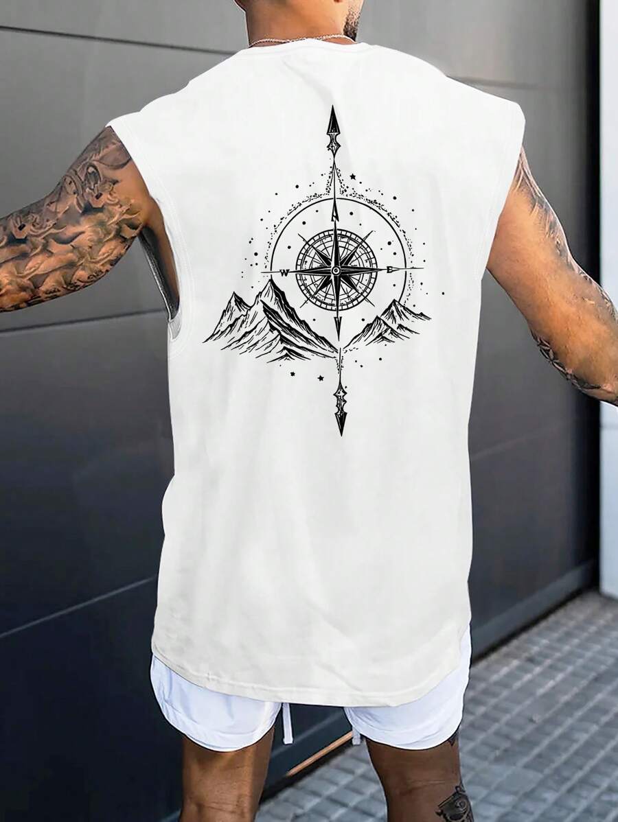 Manfinity LEGND Men's Simple Printed Crew Neck Sleeveless Tank Top - White - View 1
