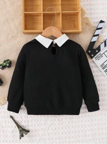 SHEIN 小女孩幼儿“妈妈的女孩”字母印花衬衫领二合一长袖运动衫，春秋季