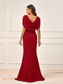 SHEIN Belle Women's Simple & Conservative Chiffon Cowl Neck Design Mermaid Formal Dress, Suitable For Wedding, Mother's Day, Bridesmaid, Elegant Dress