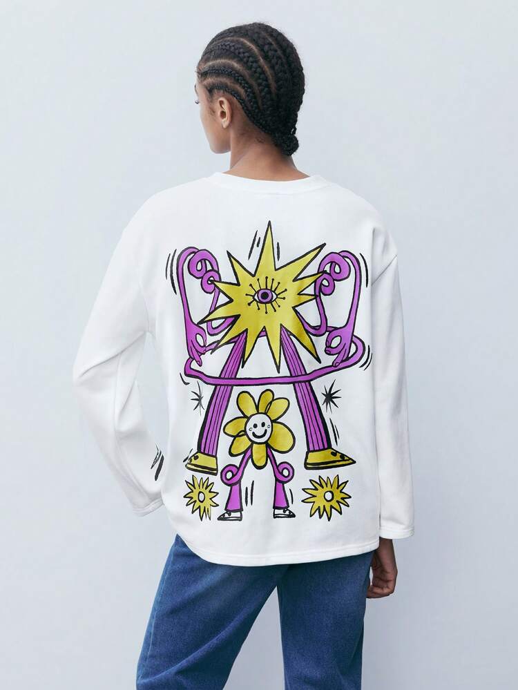 SHEIN Maija Women's Simple Floral Print Crew Neck Long Sleeve T-Shirt, Spring/Autumn