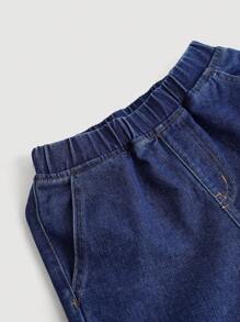 Tween Boy Casual Sport Dạo phố Dark Wash Eo co giãn hoàn toàn Quần short Bermuda - Rửa tối - Xem 3