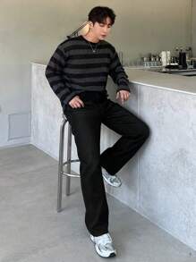 DAZY Men's Solid Color Pocket Simple Casual Denim Jeans, Autumn - Black - View 3