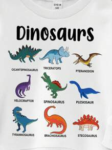 SHEIN Leap Crew Young Boys Casual Simple Cartoon Dinosaur Pattern Loose Daily Comfortable Thicken Knitted Long Sleeve Sweatshirt, Suitable For Summer - White - View 2