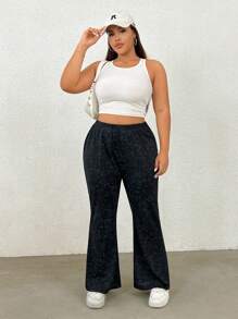 SHEIN EZwear Pantalones sencillos de uso diario con estampado para mujer talla grande