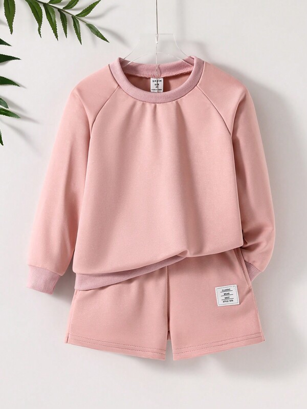 Young Girl Casual Comfortable Long Sleeve Sweatshirt And Shorts Set For Spring/Summer