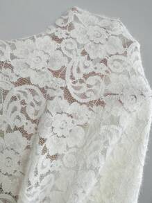 Modelyn Đầm dài tay đơn giản hàng ngày ren chắp vá màu trơn dành cho nữ - trắng - Xem 6