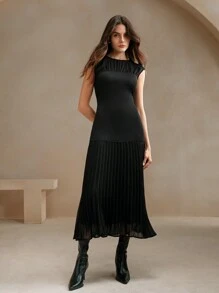 Anewsta Đầm thời trang cổ tròn không tay màu đen sành điệu mùa hè dành cho nữ - màu đen - Xem 7