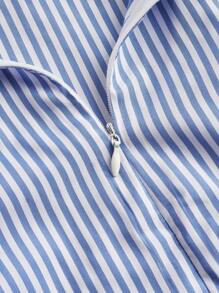 SHEIN Unity Zip-Front Fitted Stripe Shirt Dress For Women - Blue and White - View 3