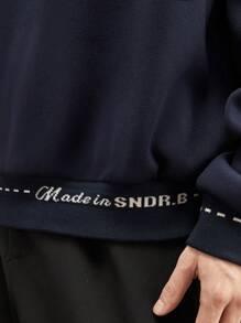 AKNOTIC Business Casual Men's Casual Loose Crew Neck Sweatshirt With Letter Print - Blue, For Fall Winter - Navy Blue - View 4