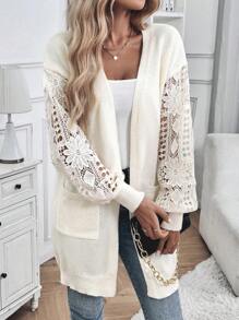 SHEIN Clasi Cárdigan suéter con mangas de encaje cosido