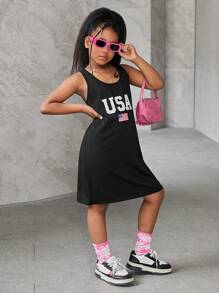 SHEIN Tween Girls Extended Size Casual Pullover Letter Print Knit Dress