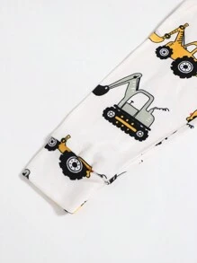 Cozy Pixies 2pcs Cartoon Car Print Soft Knit Crew Neck Contrast Raglan Sleeve Top And Pants Baby Boy Snug Fit Pajama Set