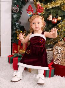 Bộ 2 váy và áo khoác cho bé gái màu đỏ Giáng sinh mềm mại ấm áp & thoải mái thanh lịch dễ thương, trang phục thường ngày, mùa thu đông - Nhiều màu - Xem 6
