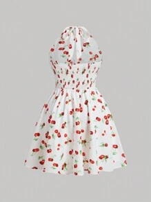 SHEIN MOD Plus Size Cherry Print Spaghetti Strap Backless Sleeveless Dress