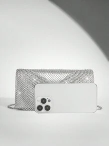 SHEIN BAE 蝴蝶結三摺晚宴手拿包，簡約時尚，適用於女性日常派對 - 銀色 - 查看 2