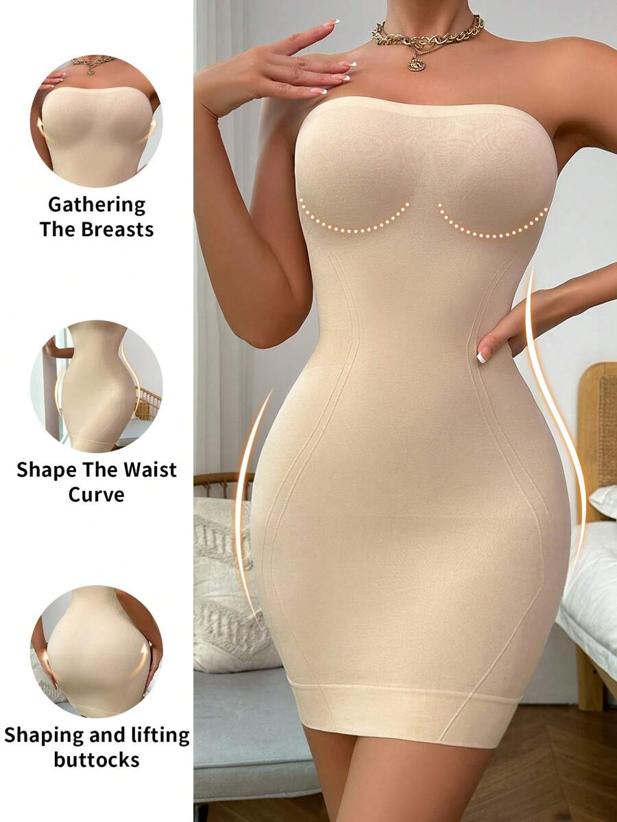 1 pieza Vestido ajustado bandeau de unicolor sin costuras simple para uso diario para mujeres
