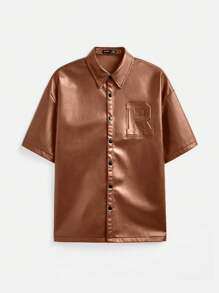 Manfinity VCAY Camisa casual de manga corta con botones y cuello vuelto para hombre