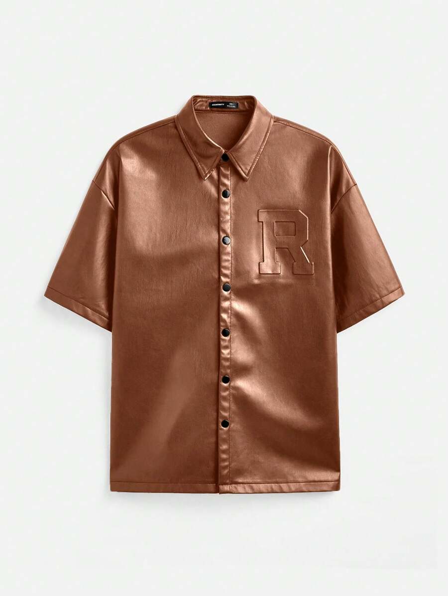 Manfinity VCAY Camisa casual de manga corta con botones y cuello vuelto para hombre