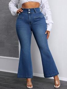 SHEIN SXY Plus Size Women Stretchy Sexy Figure-Flattering Flared Jeans