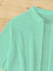 SHEIN Swim Conjunto de blusa e shorts com botões sólidos e cobertura frontal verão