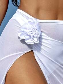 Swim Lushoire 3d 花朵綴飾荷葉邊罩裙 - 白色 - 查看 3