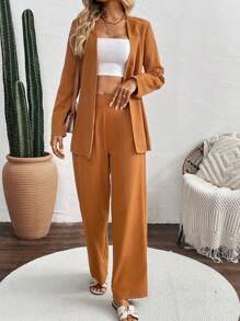 Chiquease 时尚职业 V 领女士商务套装 - 亮橙色 - 查看 3