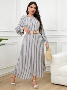 Mulvari Robe ample décontractée à manches longues raglan, col rond, à rayures, pour femmes en grande taille, printemps et été