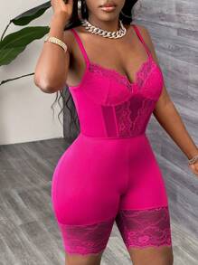 Slaydiva Seksowne, koronkowe kombinezony damskie z łączeniem biustu - Z - Wyrazisty róż - Zobacz 3