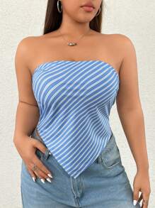 SHEIN EZwear Plus Size Casual Street Wear Plaid Bandeau Backless Striped Design Fashion Blouse