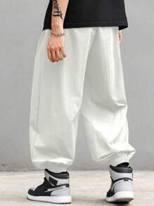 Claim Dot 男士抽绳口袋直筒休闲时尚街头百搭长裤，秋季 - 淺灰色 - 查看 2