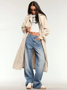 Forever 21 长款风衣 秋装 - 白色 - 查看 3