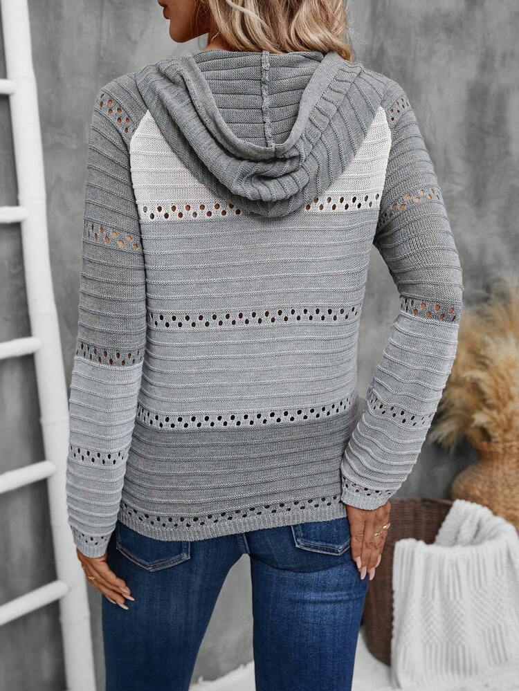 Women Colorblock Raglan Sleeve Drawstring Hooded Sweater Fall Women Sweaters Fall Outfits