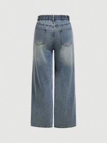 SHEIN MOD Plus Size Women's Jeans Casual Loose Wide Leg Pants Ripped Blue - Medium Wash - View 2