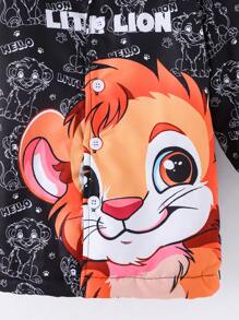 Abrigo con capucha estampado de león lindo para niño pequeño, chaqueta con capucha forrada térmicamente gruesa para un uso cálido y cómodo, diseño de ropa de calle con estilo apto para otoño, invierno, Halloween, Navidad y Acción de Gracias