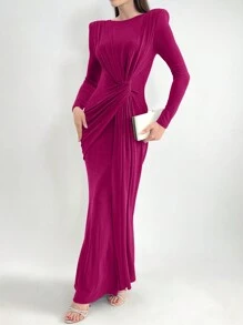 Modelyn Women's Round Neck Sweat Wipe To Fix Your Waist Tie Knot Elegant Gentle And Elegant Dress Long Evening Dresses