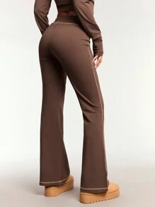 Forever 21 Women Drawstring Waist Casual Colorblock Flare Pants - Rusty Rose - View 2