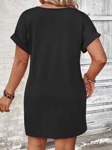 INAWLY Trang phục thường ngày có cổ chữ V tay loe cỡ lớn, mùa hè - màu đen - Xem 2