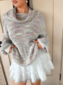 Flirla Suéter de cuello de capucha con degradado casual de talla grande, primavera/otoño