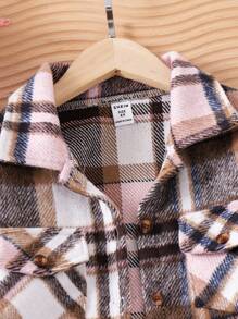 SHEIN Young Girl 2pcs Casual Vintage Plaid Jacket And Simple Jumpsuit Outfit Set, Spring And Fall Clothes - Black - View 4