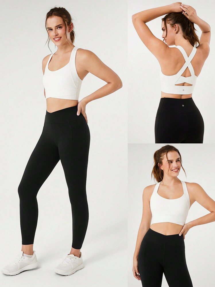 GLOWMODE FeatherFit™-Sculpt 全覆盖侧面支撑宽肩带交叉运动胸罩轻度支撑低冲击瑜伽日常 - 白色 - 查看 9