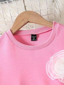 2pcs/Set Teen Girls Y2K Style Pink Long Sleeve Sweatshirt With 3D Floral Print & Denim Jeans, Fashion Outfit - Pink - View 5