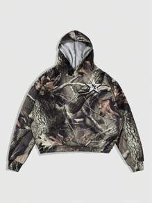 ROMWE MEN ROMWE Avant Men's Random Printed Hooded Long Sleeve Sweatshirt, School - Multicolor - View 2