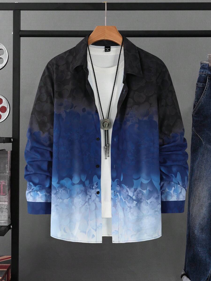 Manfinity Homme Men's Spring And Summer Contrast Color Casual Loose Long Sleeve Fashion Shirt - Multicolor - View 1