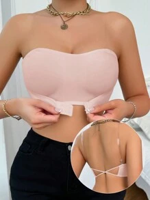 SHEIN 女士纯色抹胸前扣式胸罩 - 粉色 - 查看 3