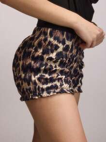 SHEIN SXY 秋季女装弹力豹纹开学啤酒节短裤，秋冬 - 咖啡棕 - 查看 8