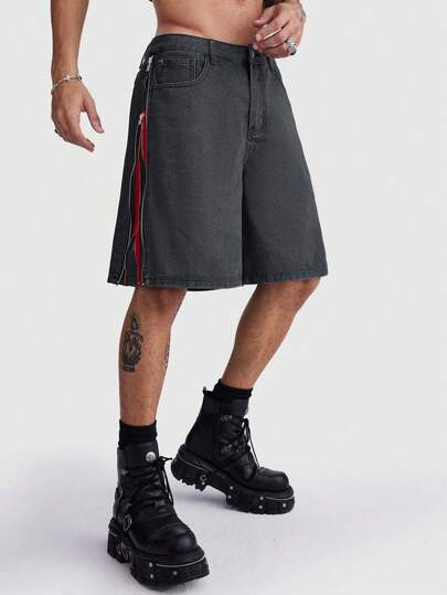 Grunge Punk Short bermuda casual en jean ample avec poches, pour hommes, école